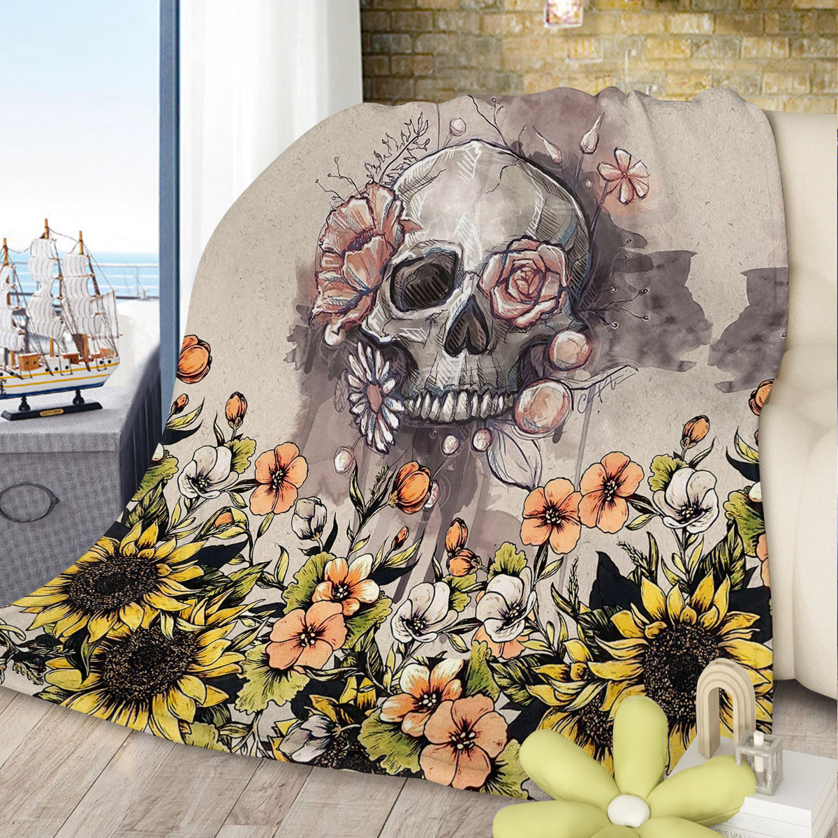PURE PLY TEXTILES Rustic Skull Sunflower | Ergonomic Support